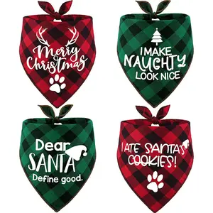 4er Pack Geburtstag Hund Bandanas-Klassisches Dreieck Frohe Weihnachten Druck Herbst Plaid Weihnachten Haustier Schal Lätzchen Halstuch Geschenke Set