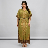 Robe plissée décontractée pour femme grande taille, avec ceinture, imprimée, manches chauve-souris, mi-longue, style Miyake, vente en gros