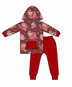 Qingli Oem Factory Price Custom Floral Printed Children Bamboo Long Sleeve Hoodies Set Jogger Tracksuit - Product Image 3