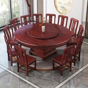 Juego de mesa de comedor redonda de madera maciza exquisito estilo chino extensible con <span class=keywords><strong>Lazy</strong></span> <span class=keywords><strong>Susan</strong></span> y Pedestal tallado para uso en cocina de granja - Product Image 2