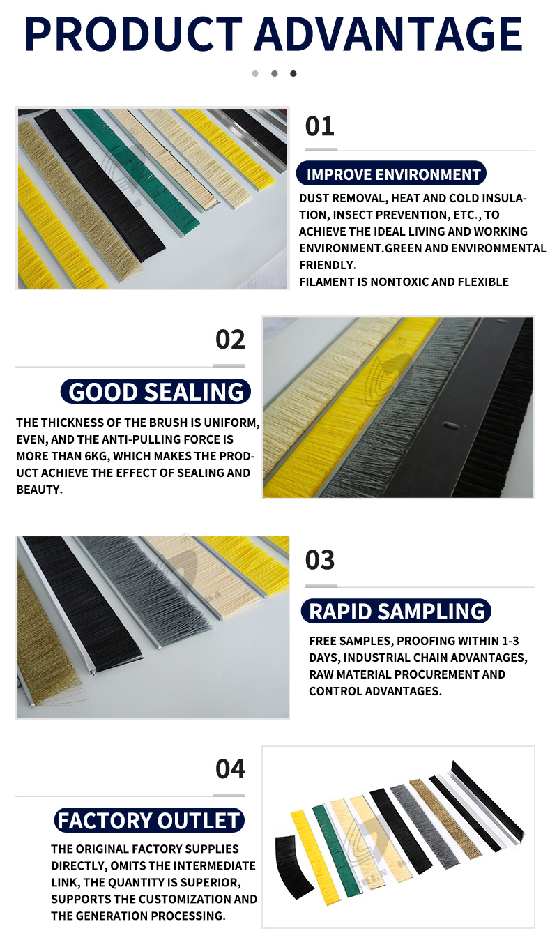 Black Nylon Bristles Metal Back Strip Brush Industrial