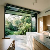 Ventanas Plegables de Aluminio con Revestimiento Negro de Diseño Moderno para Restaurante, Cafetería, Bar, Ventanas Plegables de Vidrio para Servicio