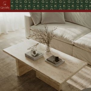Table basse rectangulaire en <span class=keywords><strong>travertin</strong></span> beige naturel GOLDKING avec base en plinthe solide pour <span class=keywords><strong>salon</strong></span>, centre de la maison <span class=keywords><strong>moderne</strong></span>, espace lounge - Product Image 4
