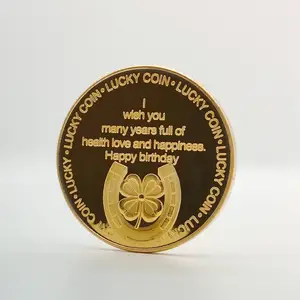 バースデーケーキ記念コイン四つ葉クローバーラッキーコインバースデーギフト記念メダル祝福祈りコイン