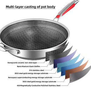 Poêle à frire <span class=keywords><strong>en</strong></span> nid d'abeille <span class=keywords><strong>en</strong></span> acier inoxydable <span class=keywords><strong>18</strong></span>/<span class=keywords><strong>10</strong></span> de qualité alimentaire, poêle à <span class=keywords><strong>Wok</strong></span> antiadhésive avec une seule poignée - Product Image 2
