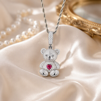 Pendentif Ours en Moissanite Plaqué Or Style Hip-hop EU US, Collier Polyvalent Tendance, Bijou Mignon en Forme d'Ours