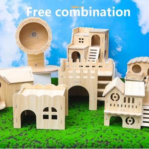 <span class=keywords><strong>Maison</strong></span> pour hamster en bois écologique moderne faite à la main avec une piste de course, habitat sûr pour petits animaux, pour hamsters et gerbilles - Product Image 3