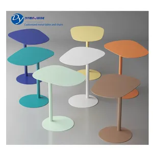 Mesa de centro con bandeja ovalada colorida de Metal moderno personalizado, sofá de aluminio, mesa auxiliar, mesa de balcón, trabajo de mecanizado