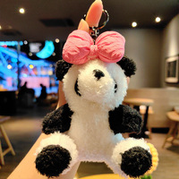 Mini dessin animé chaud kawaii arc Panda poupées peluche porte-clés pendentif sacs à dos sac charme peluches jouets Panda porte-clés