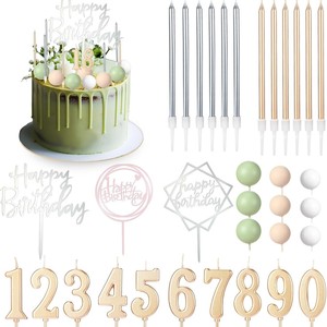 Kit de décoration de gâteau d'anniversaire 34 pièces, bougies fines dégradées, topper en acrylique avec inscription, sphère, chiffres 0-9, or, fournitures de fête - Product Image 4