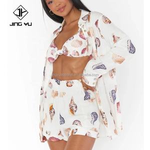 Conjunto de Dos Piezas Personalizado para Mujer, Ropa de Manga Corta, Camisas de Lino con Estampado Hawaiano de Diseñador, Conjuntos de Mujer - Product Image 6