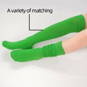 Good Quality Women's Knee High Breathable Autumn Sleep Ruffle Scrunch Terry Cotton Loose Slouch <b>Socks</b> with Cuff Detail - Product Image 5