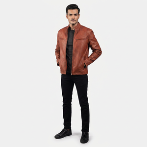 Wholesale <b>Men's</b> Soft Touch Stand Collar Leather <b>Jacket</b> Comfortable Breathable and Lightweight Hooded XL Size <b>jacket</b> for <b>men</b> - Product Image 1