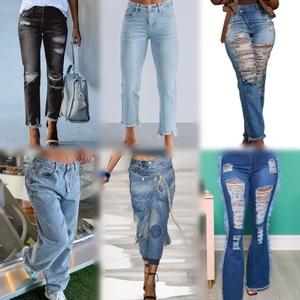 热销女式高腰直筒裤休闲弹力牛仔裤随机发货 - Product Image 5