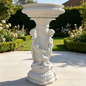 Fioriera in Marmo Rosso Tramonto con Rilievo Angelo Intagliato a Mano, Urna per Fiori in Pietra per <span class=keywords><strong>Giardino</strong></span> di Villa Europea, Classica Urna in Pietra Supportata <span class=keywords><strong>da</strong></span> Cherubini - Product Image 4