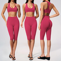 Ensemble de sport yoga sans couture pour femme, col en V, ajusté, séchage rapide, anti-humidité, taille haute, effet push-up, 2 pièces
