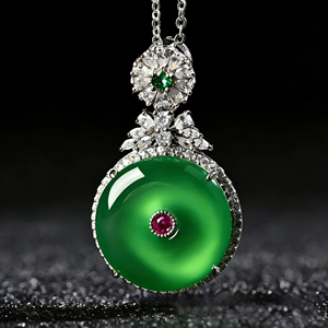 Colgante de Bambú con Calcedonia Verde Hielo Natural, Hebilla de la <span class=keywords><strong>Paz</strong></span>, Sin Adornos, Bañado en Plata, Incrustaciones de Ágata <span class=keywords><strong>y</strong></span> Jade, para Suéter - Product Image 1