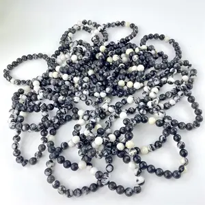 8mm Gros Cristal Pierre Noir Et Blanc Zèbre Jaspe Bracelet Pour La Maison Ornement