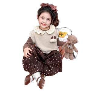 Tongxingyuan Girls Korean Style Vest Outfit Set Autumn Polka <b>Dot</b> Pants Cotton Base Layer Top Spring Fall Clothes - Product Image 5