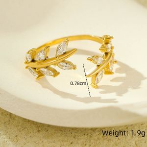 Anillos de La Paz impermeables chapados en oro de 18K, anillos de hoja elegantes, anillo abierto de rama de olivo de circón chapado en oro de acero inoxidable para mujer - Product Image 6