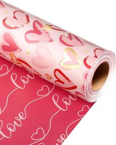 Papier cadeau double face en aluminium rose et or avec motif cœur LOVE pour la Saint-Valentin et les mariages - Product Image 5