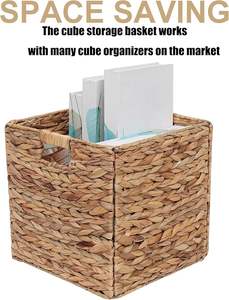 Cesta de almacenamiento de mimbre tejida a mano 100%, cesta tejida de jacinto de agua, cubos de almacenamiento de mimbre, cestas plegables para estantes - Product Image 2