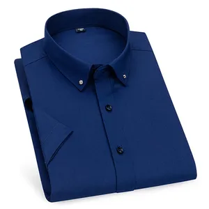 Nouveauté : Chemises habillées décontractées respirantes pour hommes, chemise élégante à manches courtes de couleur unie, élastique, pour l'été - Product Image 4