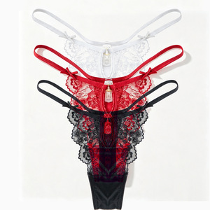 Tanga de Encaje Floral para Mujer, con Lazo Decorativo, Tirantes Finos, Malla Transparente, Cintura Baja, Sexy, Lencería al por Mayor, OEM ODM - Product Image 4