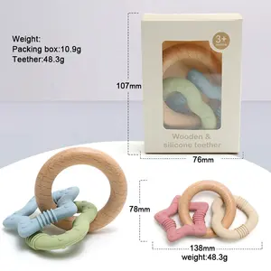 Silicone Teether Baby Teether Wood Ring Teething Toys Bpa Free Silicone Wooden Baby Teether Teething Toys For Babies 0-6 Months