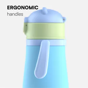 Portable Stainless Steel Vacuum Thermal Outdoor 12oz Handle Strap Kids Water Bottle With Straw Lid