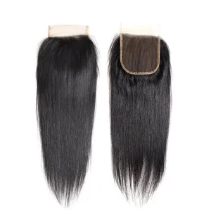 Perruque naturelle brésilienne et malaisienne, cheveux Remy en soie, vierges, lisses, 4*4, avec Closure