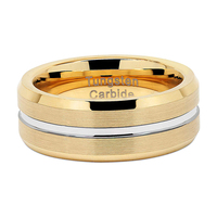 TG Klassische Wolframringe für Herren, vergoldete Eheringe, silberfarben gerillt, zweifarbig, 8 mm breit