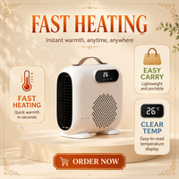 Ventilateur Chauffant Électrique Portable avec Écran Tactile Numérique, 3 Vitesses, Protection Contre la Surchauffe, Mini Chauffage d'Espace Mural pour l'Hiver avec Éclairage