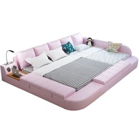 Luxus Multifunktion ales Smart Leder Familien bett: Lautsprecher USB-Anschlüsse Hebetisch & Aufbewahrung tisch für 3-4 Personen Eltern-Kind-Gebrauch