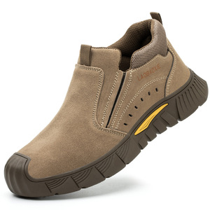 Men's Safety Shoes Steel Toe Breathable Impact Resistant Construction Work Boots Khaki Middle Cut Elastic Band - Product Image 1
