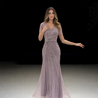 Robe de soirée sirène en gros, ornée de perles et de paillettes, col en V, manches courtes, longueur ras du sol, robe de bal formelle sur mesure