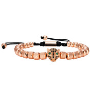 Vente en gros Parure de bijoux tendance de luxe en or rose Bracelet en diamant Couronne Léopard Chiffres romains Bijoux Bracelet en macramé