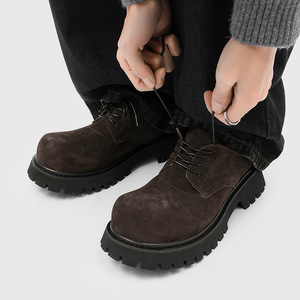 2026 Spring Mens British <b>Vintage</b> Derby Shoes Chunky Sole Height Increasing Suede Casual Work <b>Boots</b> Fashion Leather Shoes - Product Image 3