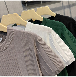 Camiseta de Manga Corta para Hombre, Blanca, de Punto, Holgada, Informal, Ligera, de Seda Helada, Sólida, la Más Vendida del Verano - Product Image 2