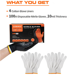 Gants en nitrile noirs jetables <span class=keywords><strong>pour</strong></span> barbecue, extra épais 10 mil, avec grip diamanté, 4 doublures en coton, imperméables, <span class=keywords><strong>protection</strong></span> robuste <span class=keywords><strong>pour</strong></span> les mains - Product Image 6