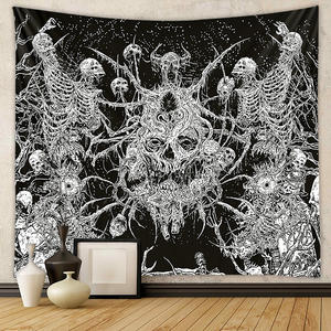 Dark Witchy Lunar Eclipse 3D-Druck Wandteppich Decke Liebhaber Blumen schädel Menschliches Skelett Wandteppich - Product Image 3