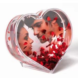 Acrylic Wedding Anniversary Photo Frame Heart Shape Romantic Snow Globe