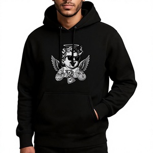 Sweat-shirt à capuche pour homme avec motif d'ange tatoué, en coton noir, en molleton français, streetwear, fabricant de vêtements - Product Image 1