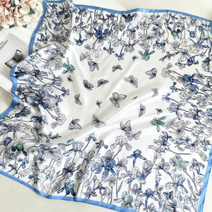 Pañuelo de Seda 100% con Estampado Floral de Mariposas Iris, Pañuelo Cuadrado de Seda de Morera para Primavera/Verano, Pañuelo Bandana al por Mayor - Product Image 6