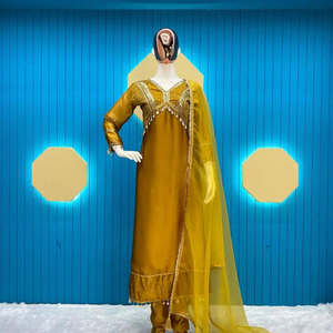 Traditional Indian Designer Ethnic <b>Wardrobe</b> Kurtis Pant With Dupatta Set Latest Collection <b>Mirror</b> Work for Womens and Girls - Product Image 1