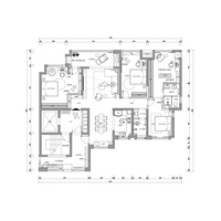 Plan de maison classique moderne, appartement 4 chambres, plan de l'étage, salon, salle à manger, cuisine, balcon