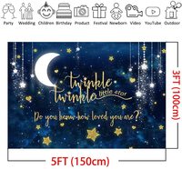 7x5ft Twinkle Twinkle Petite Étoile Fond Doux Croissant de Lune Nuages Fête D'anniversaire Décoration Photographie Toile De Fond Nouveau-Né
