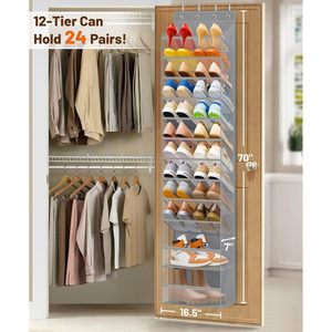 12 Tier Over The Door <b>Shoe</b> Organizer Breathable Mesh Hanging Rack For Closet <b>Storage</b> <b>Shoe</b> Holder Fit 24 Pairs - Product Image 2