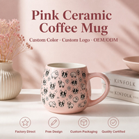 Mug Kopi Keramik Pink Grosir dengan Cetakan Bunga Anjing Lucu, Perlengkapan Minum Porselen 11oz, Cangkir Hadiah untuk Wanita, Rumah, Kantor, Logo Custom