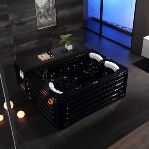 Baignoire autoportante moderne en acrylique rectangulaire noir et blanc avec fonction de massage par hydrojets pour salle de bain intérieure/extérieure - Product Image 2